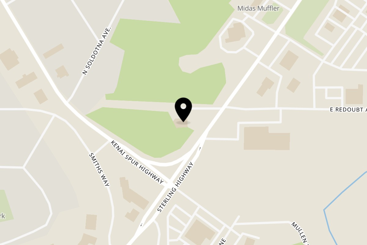 Map showing the location of Buckets Sports Grill on 43960 Sterling Hwy in Soldotna